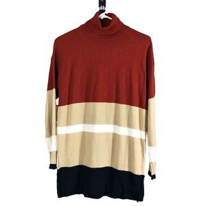 Bartolini merino wool blend colorblock turtleneck burnt red tan‎ white sz M